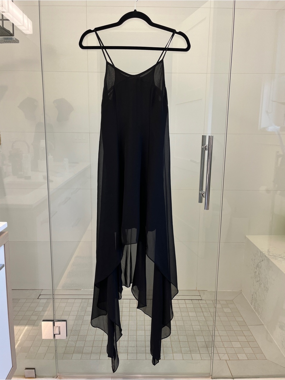 H&M Black Asymmetrical High Low Slip Dress with Spaghetti Straps